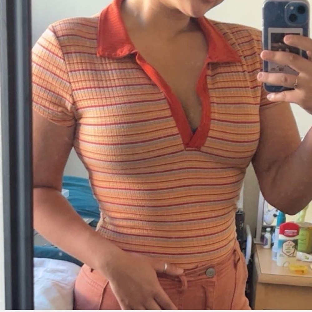 Orange Striped 70s Bodysuit